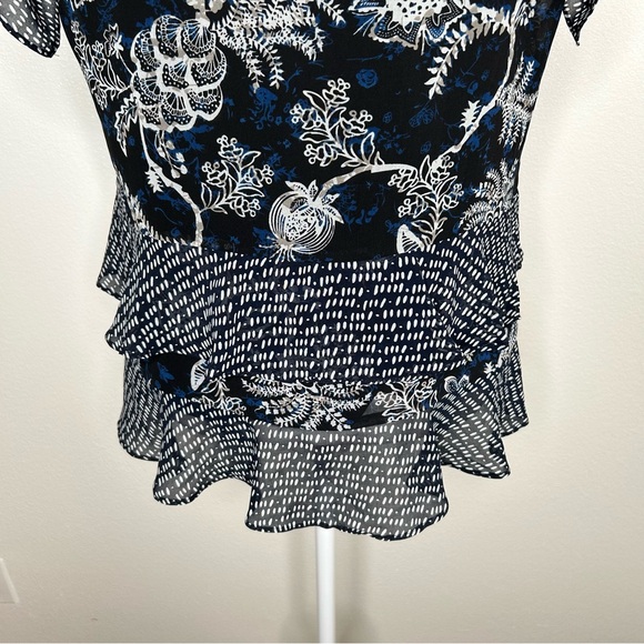 Cabi Blue & Black Hybrid Floral Chiffon Tiered Top Flutter Sleeve Style 5355 M - Picture 7 of 9